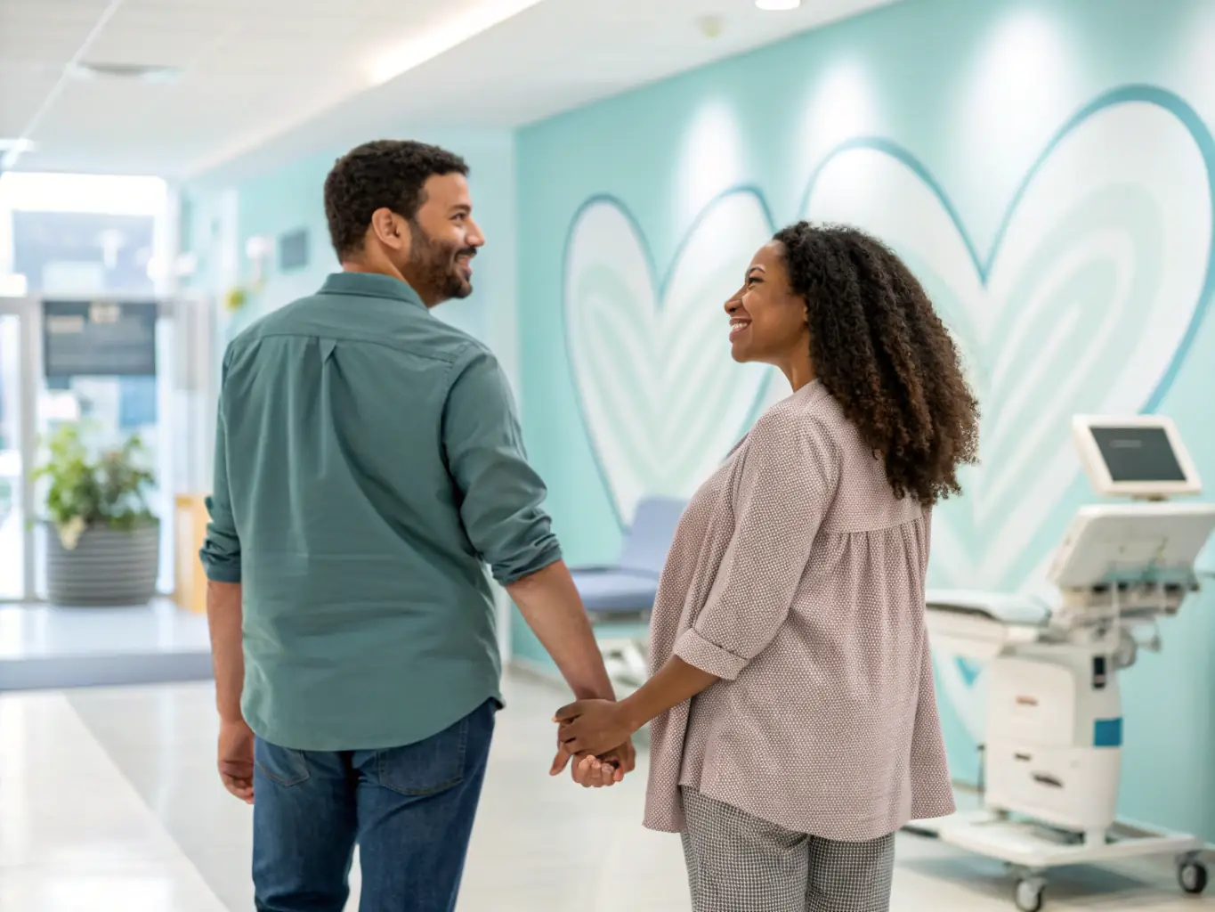 A heartwarming image of a surrogate mother and intended parents sharing a joyful moment during the pregnancy, symbolizing the emotional connection and support throughout the journey.